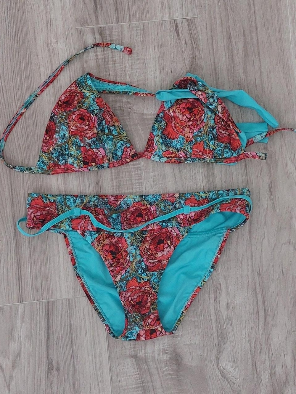 Floral Red & Turquoise Bikini Set